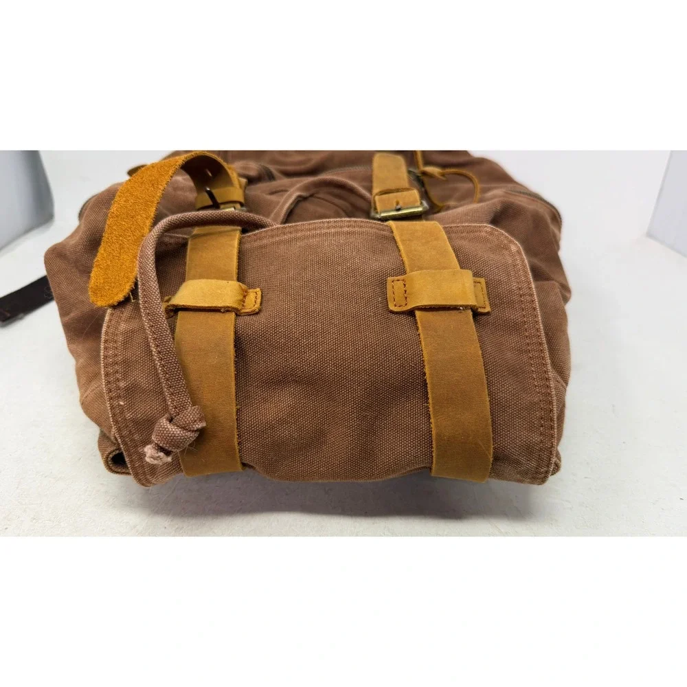 Vintage Style Brown Canvas Backpack Leather Trim Rucksack Travel Bag Mens Womens